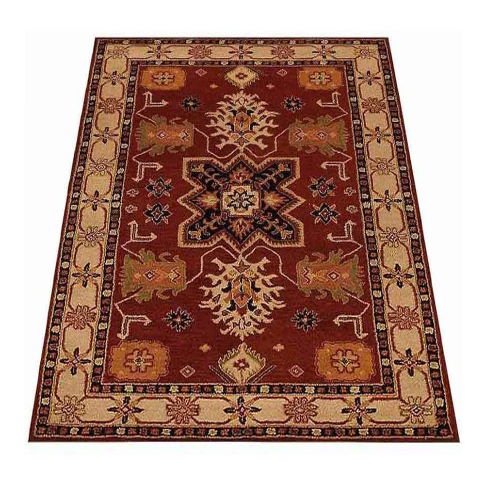 Hand Tufted Wool Area Rug Oriental Red Beige K00535