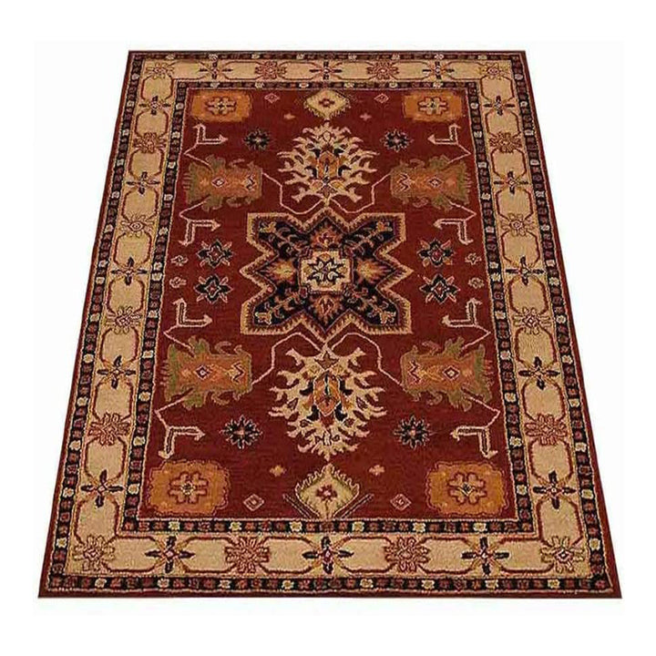Hand Tufted Wool Area Rug Oriental Red Beige K00535