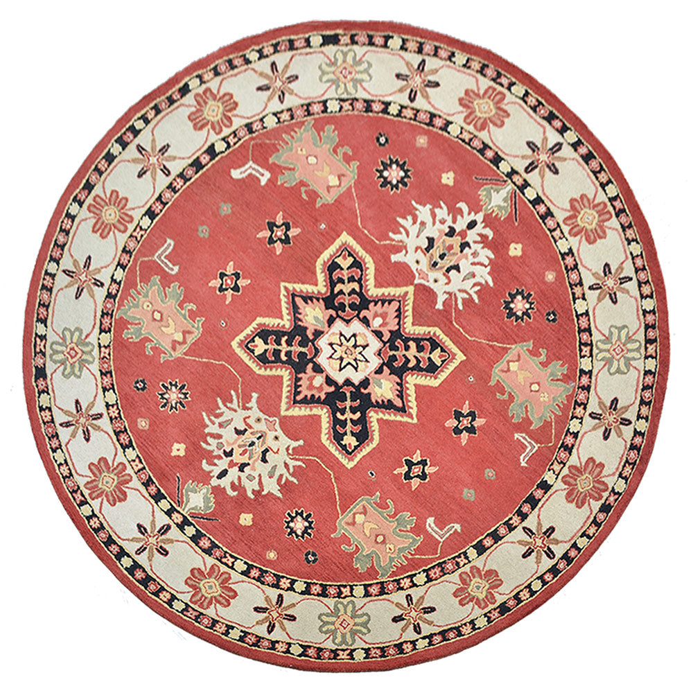 Hand Tufted Wool Area Rug Oriental Red Beige K00535