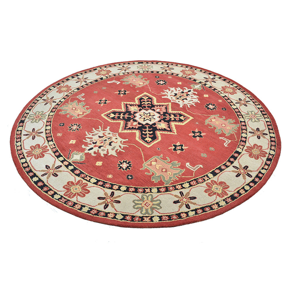 Hand Tufted Wool Area Rug Oriental Red Beige K00535