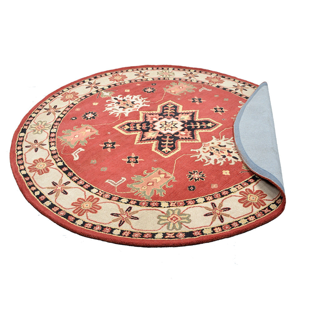 Hand Tufted Wool Area Rug Oriental Red Beige K00535