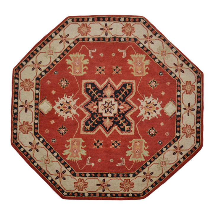 Hand Tufted Wool Area Rug Oriental Red Beige K00535