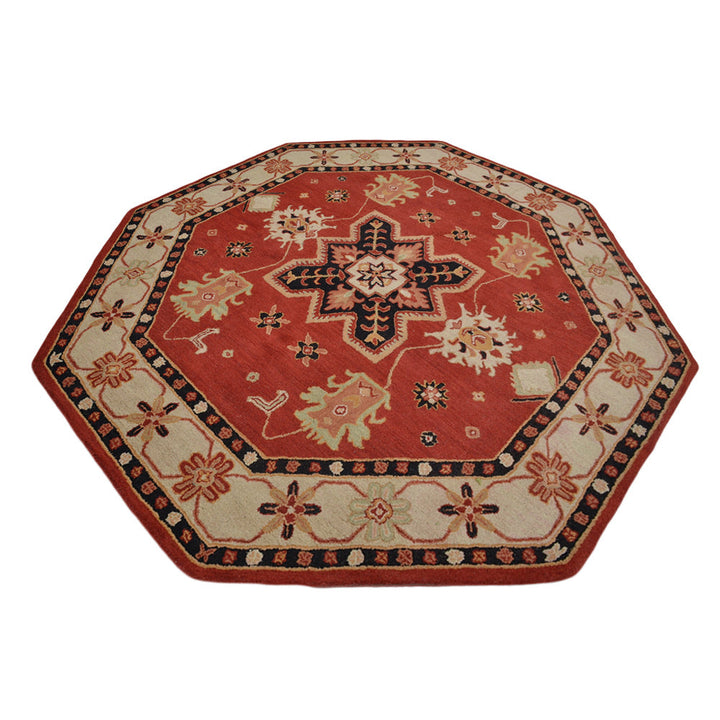 Hand Tufted Wool Area Rug Oriental Red Beige K00535