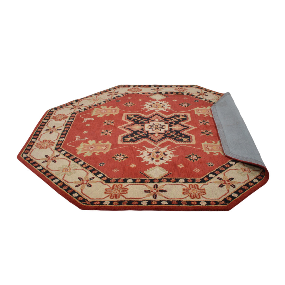 Hand Tufted Wool Area Rug Oriental Red Beige K00535