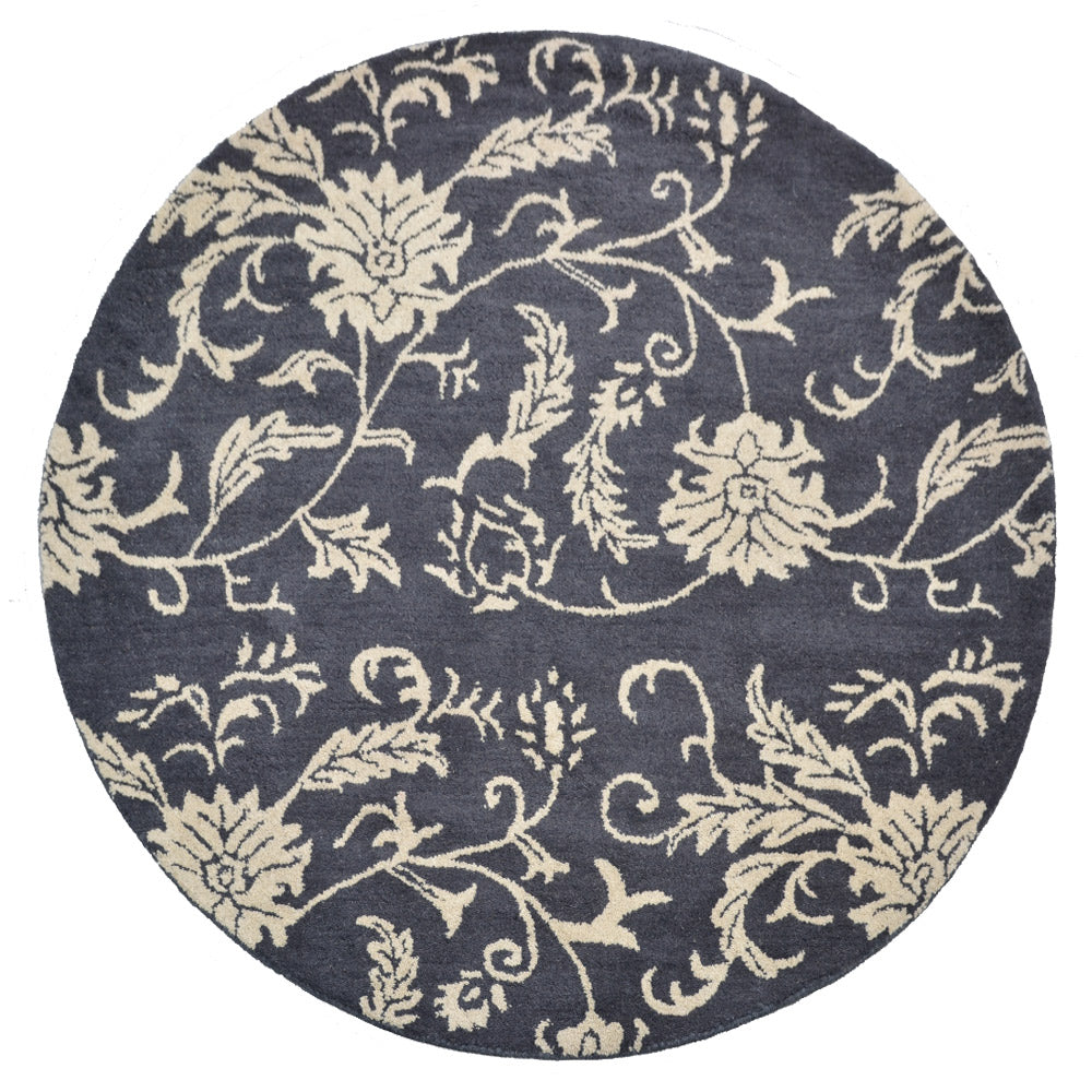 Hand Tufted Wool  Area Rug Floral Charcoal Beige K00542