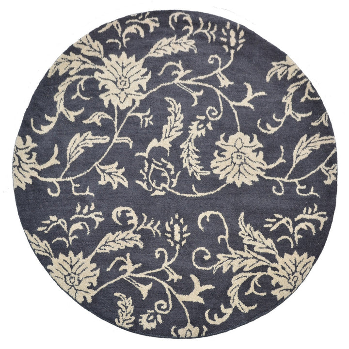 Hand Tufted Wool  Area Rug Floral Charcoal Beige K00542