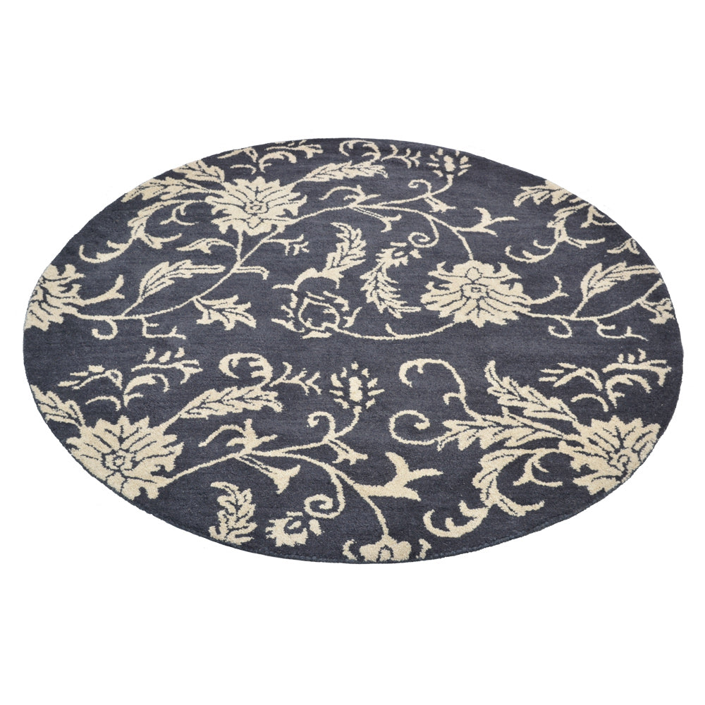 Hand Tufted Wool  Area Rug Floral Charcoal Beige K00542