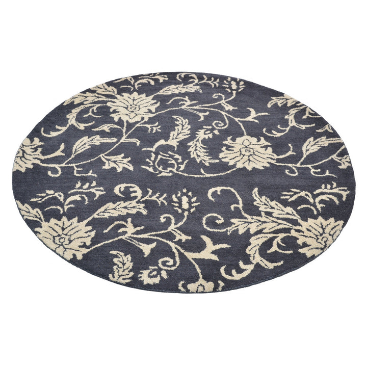 Hand Tufted Wool  Area Rug Floral Charcoal Beige K00542