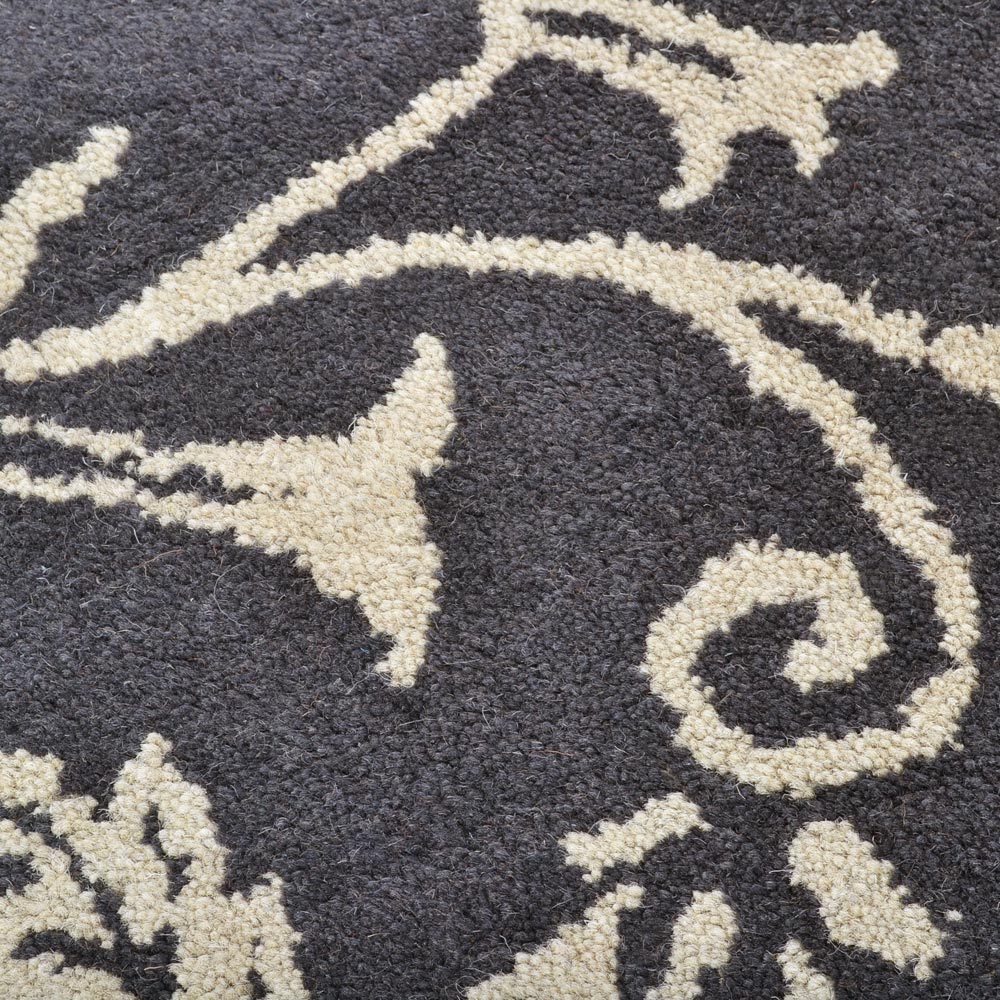 Hand Tufted Wool  Area Rug Floral Charcoal Beige K00542