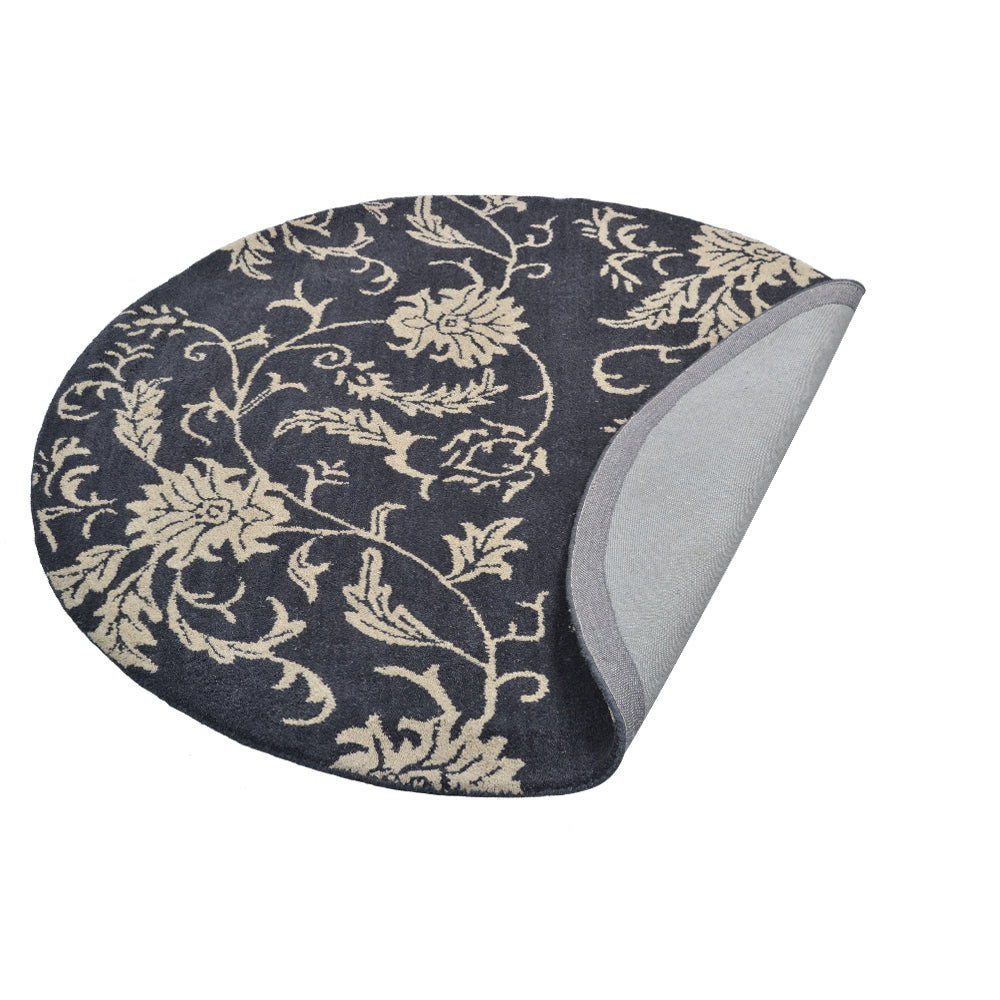 Hand Tufted Wool  Area Rug Floral Charcoal Beige K00542