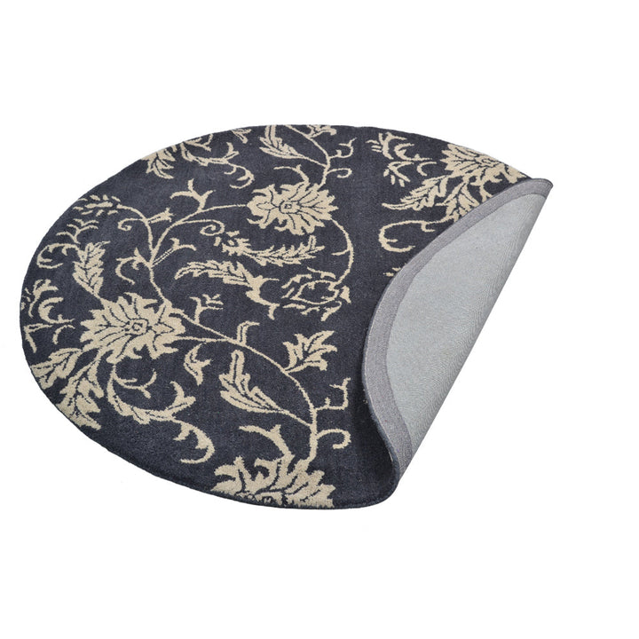 Hand Tufted Wool  Area Rug Floral Charcoal Beige K00542
