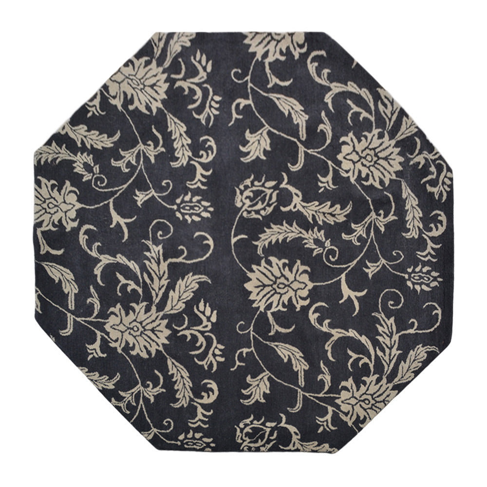 Hand Tufted Wool  Area Rug Floral Charcoal Beige K00542
