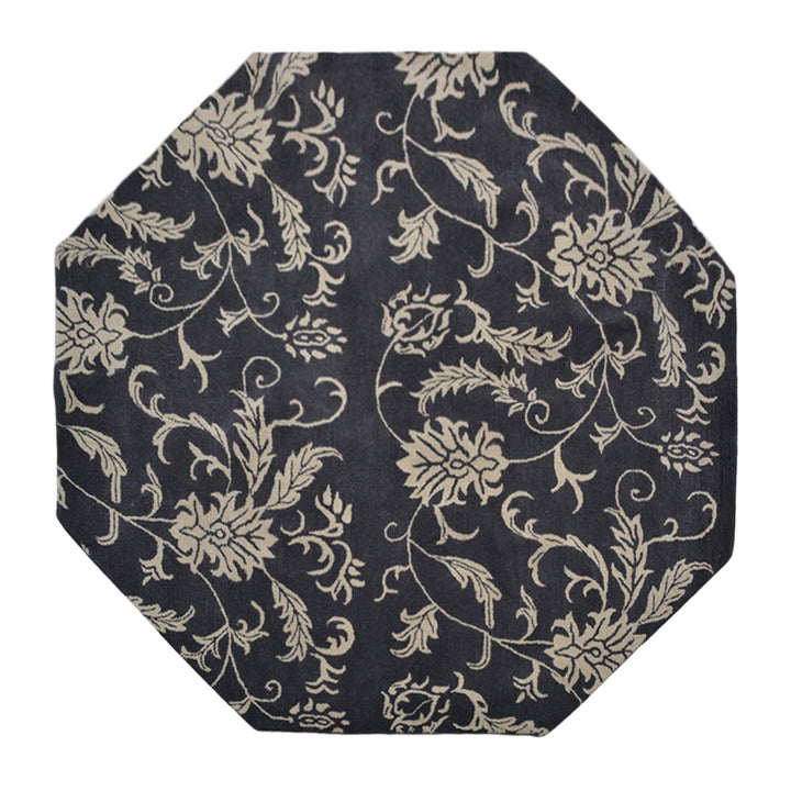 Hand Tufted Wool  Area Rug Floral Charcoal Beige K00542