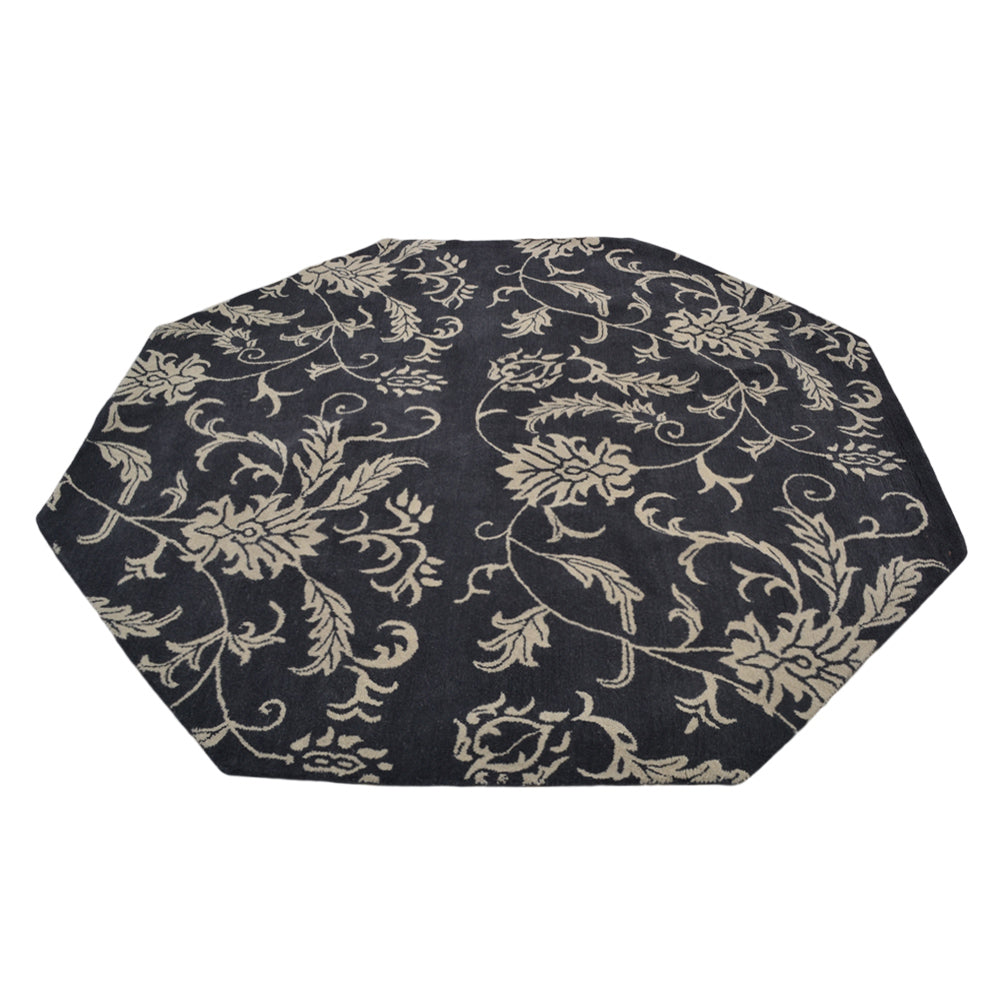 Hand Tufted Wool  Area Rug Floral Charcoal Beige K00542