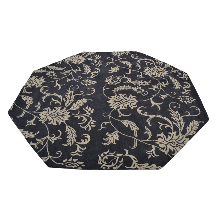 Hand Tufted Wool  Area Rug Floral Charcoal Beige K00542