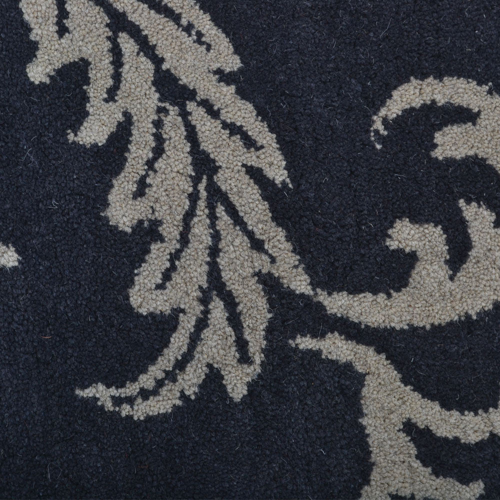 Hand Tufted Wool  Area Rug Floral Charcoal Beige K00542
