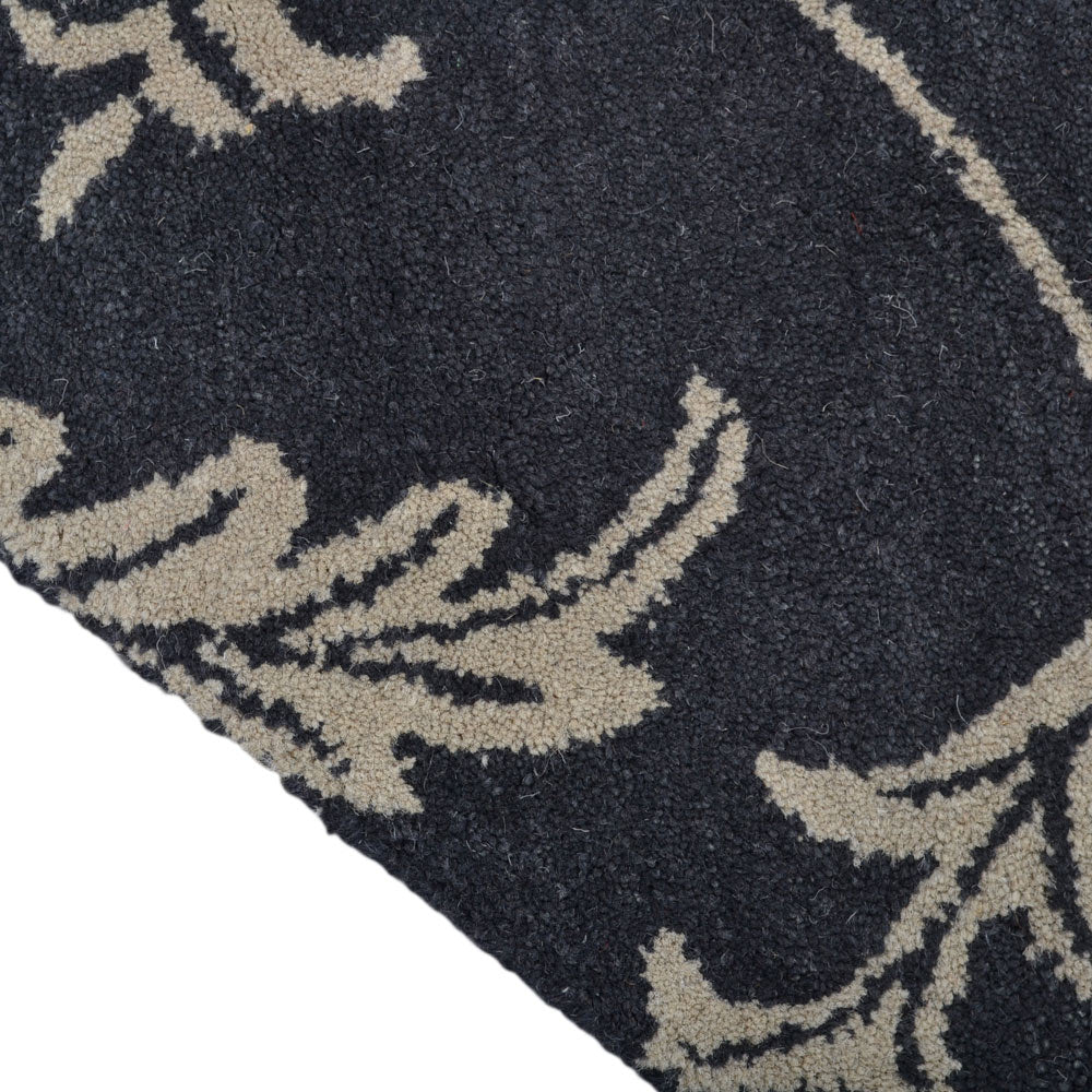 Hand Tufted Wool  Area Rug Floral Charcoal Beige K00542
