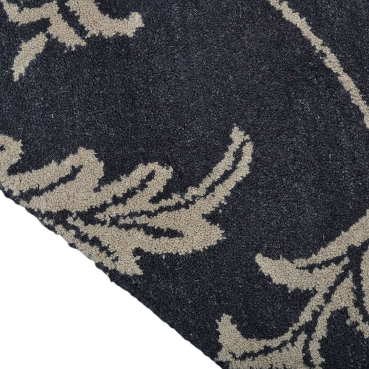 Hand Tufted Wool  Area Rug Floral Charcoal Beige K00542