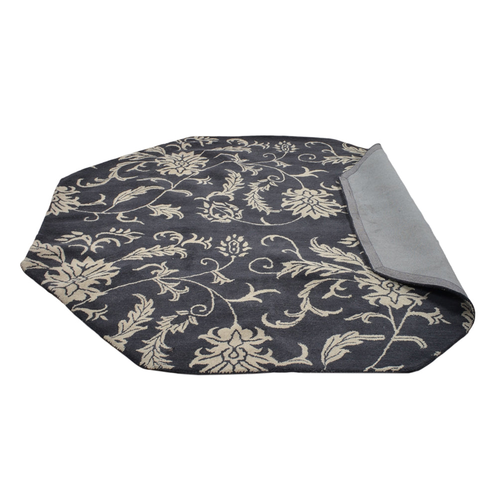 Hand Tufted Wool  Area Rug Floral Charcoal Beige K00542