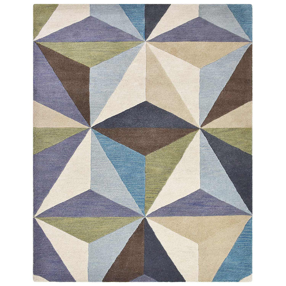 Hand Tufted Wool Area Rug Geometric Multicolor K00548