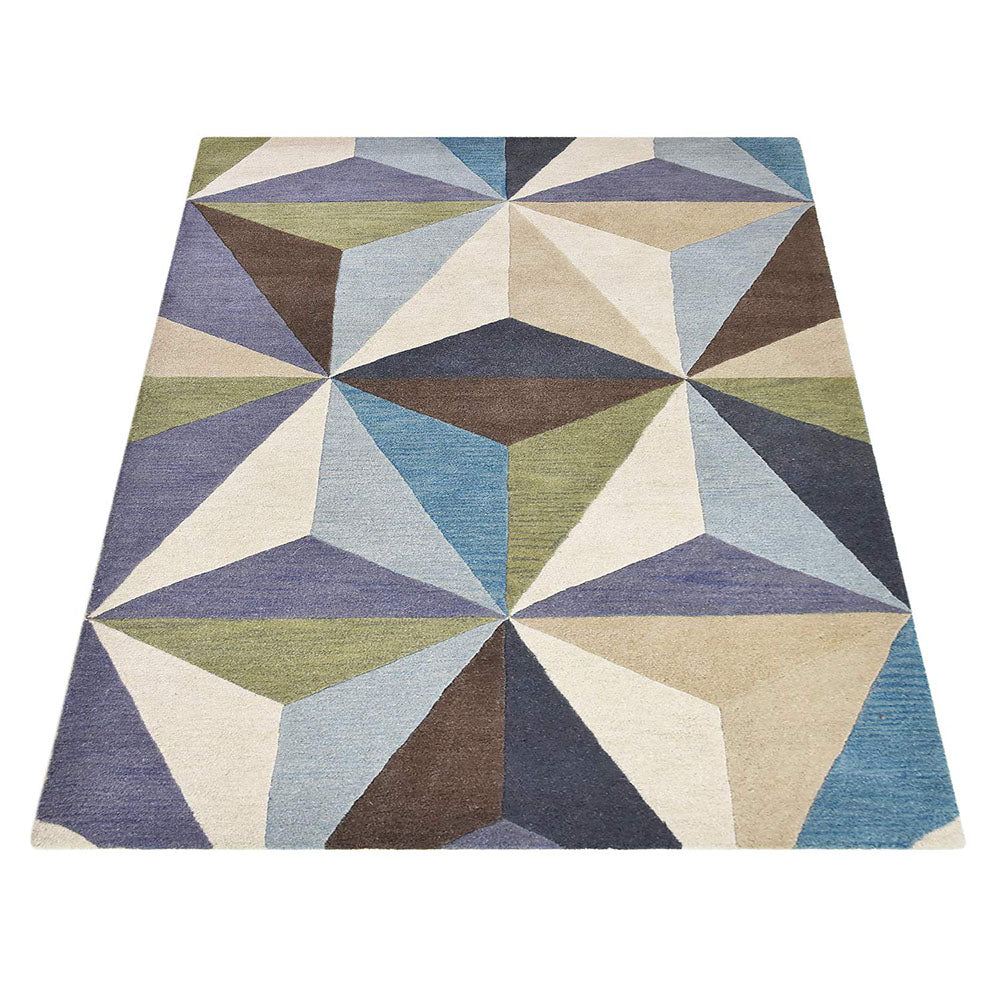 Hand Tufted Wool Area Rug Geometric Multicolor K00548