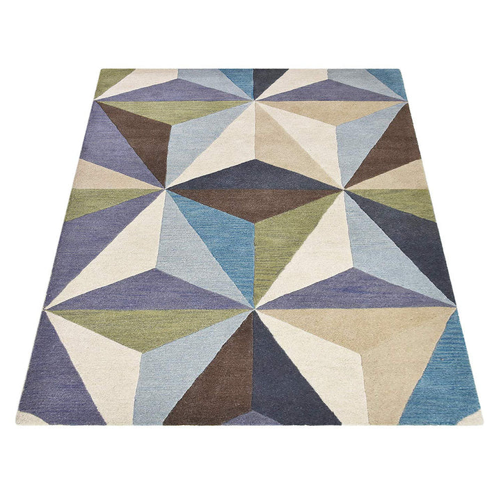 Hand Tufted Wool Area Rug Geometric Multicolor K00548