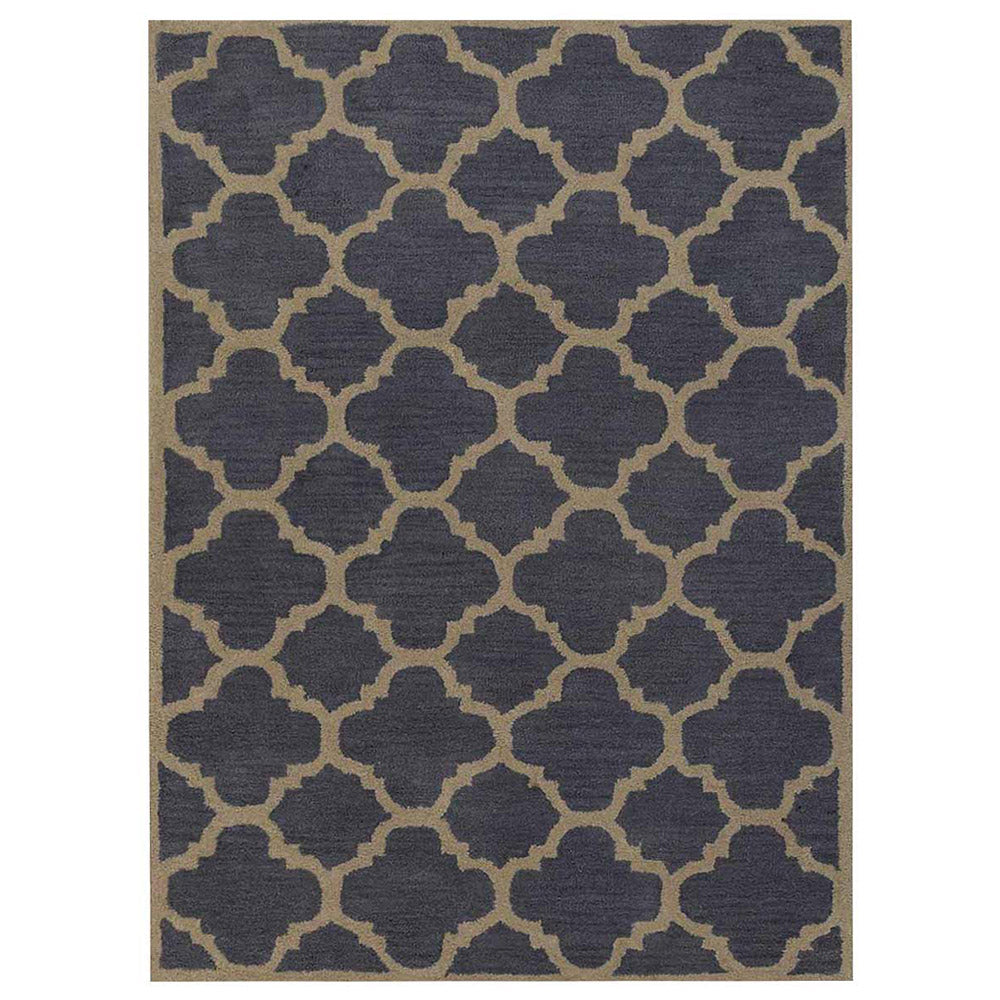 Hand Tufted Wool Area Rug Contemporary Blue Beige K00602