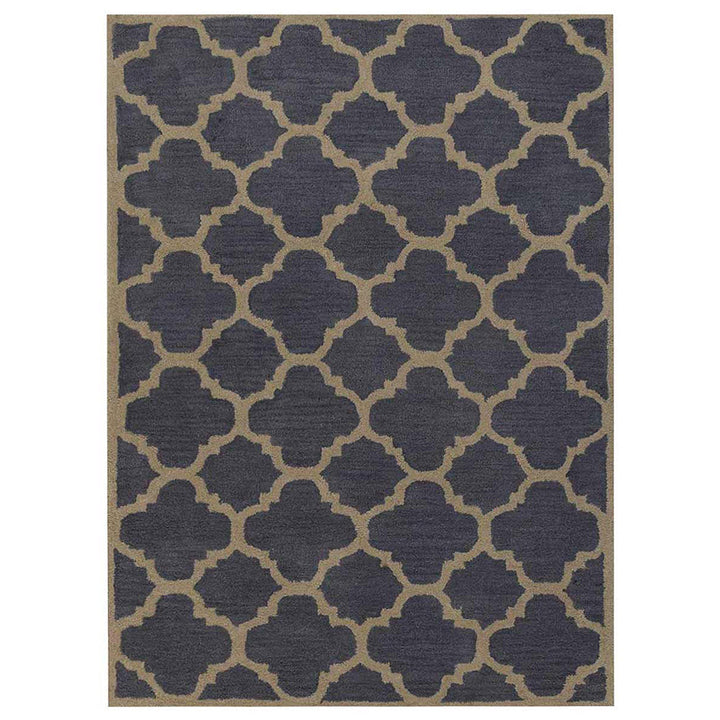 Hand Tufted Wool Area Rug Contemporary Blue Beige K00602