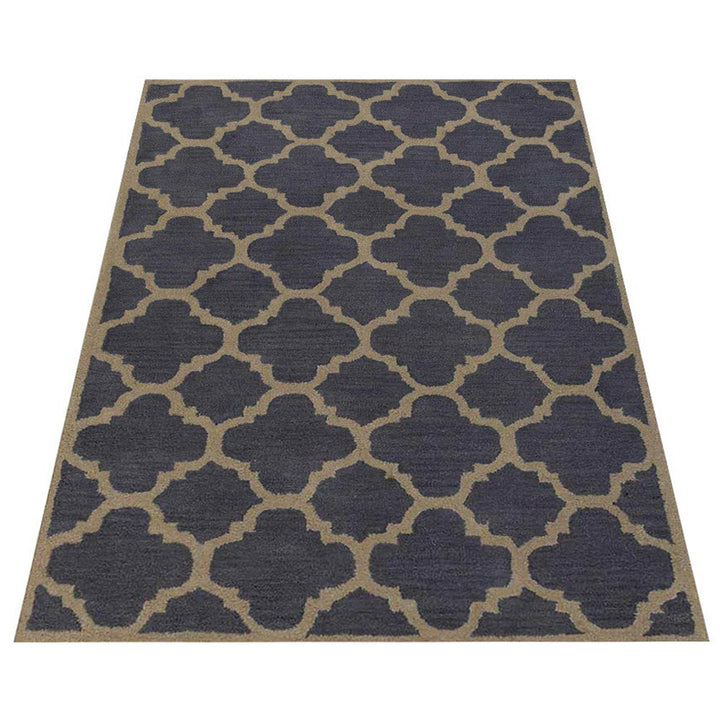 Hand Tufted Wool Area Rug Contemporary Blue Beige K00602
