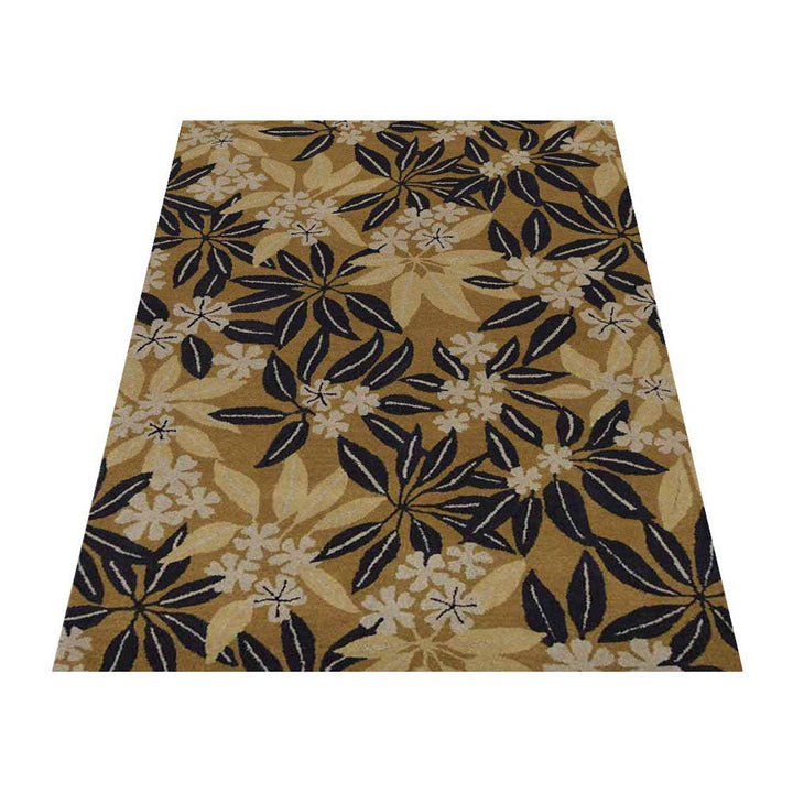 Hand Tufted Wool Area Rug Floral Gold K00651