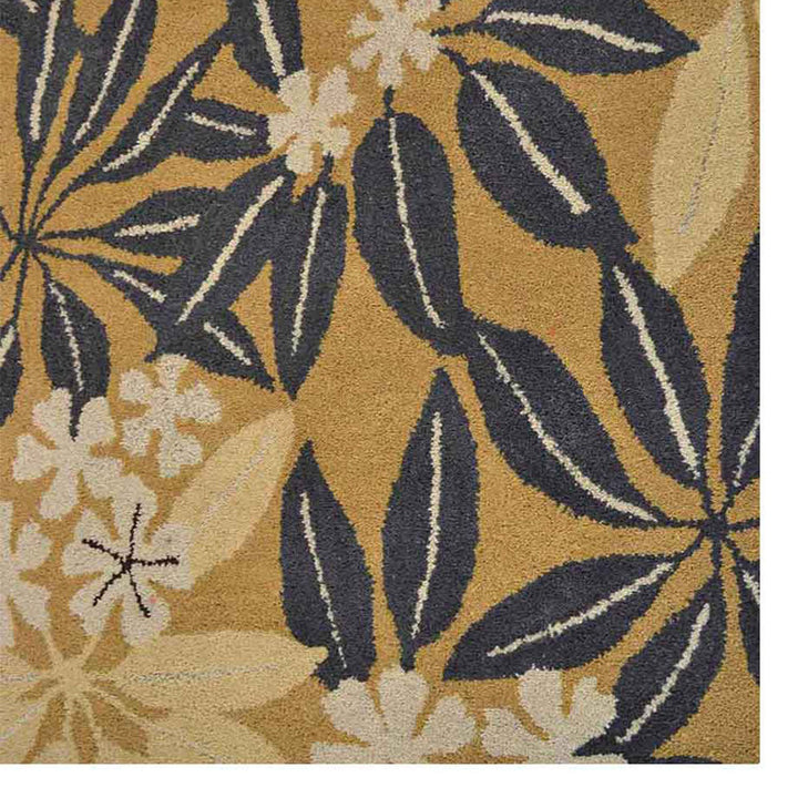 Hand Tufted Wool Area Rug Floral Gold K00651