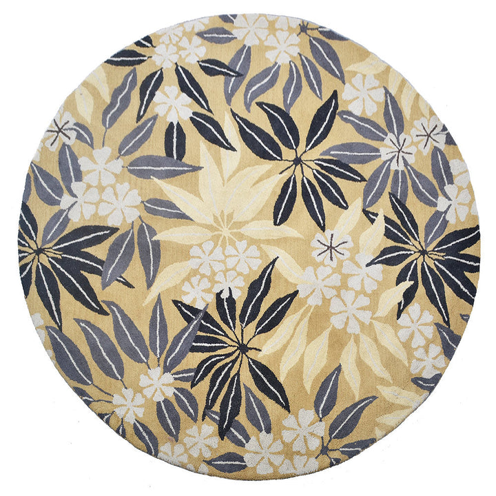 Hand Tufted Wool Area Rug Floral Gold K00651