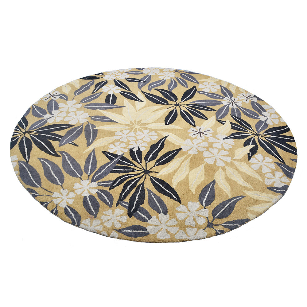 Hand Tufted Wool Area Rug Floral Gold K00651