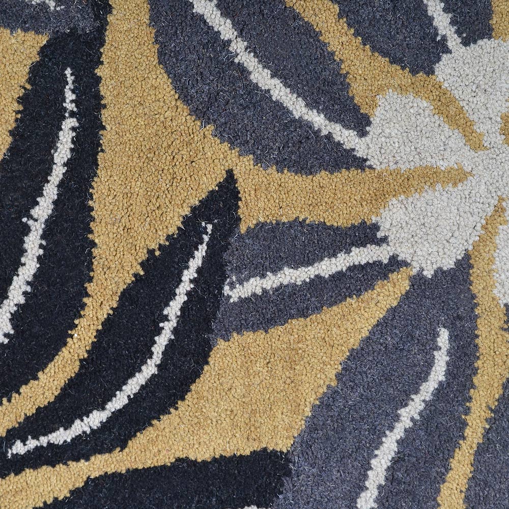 Hand Tufted Wool Area Rug Floral Gold K00651