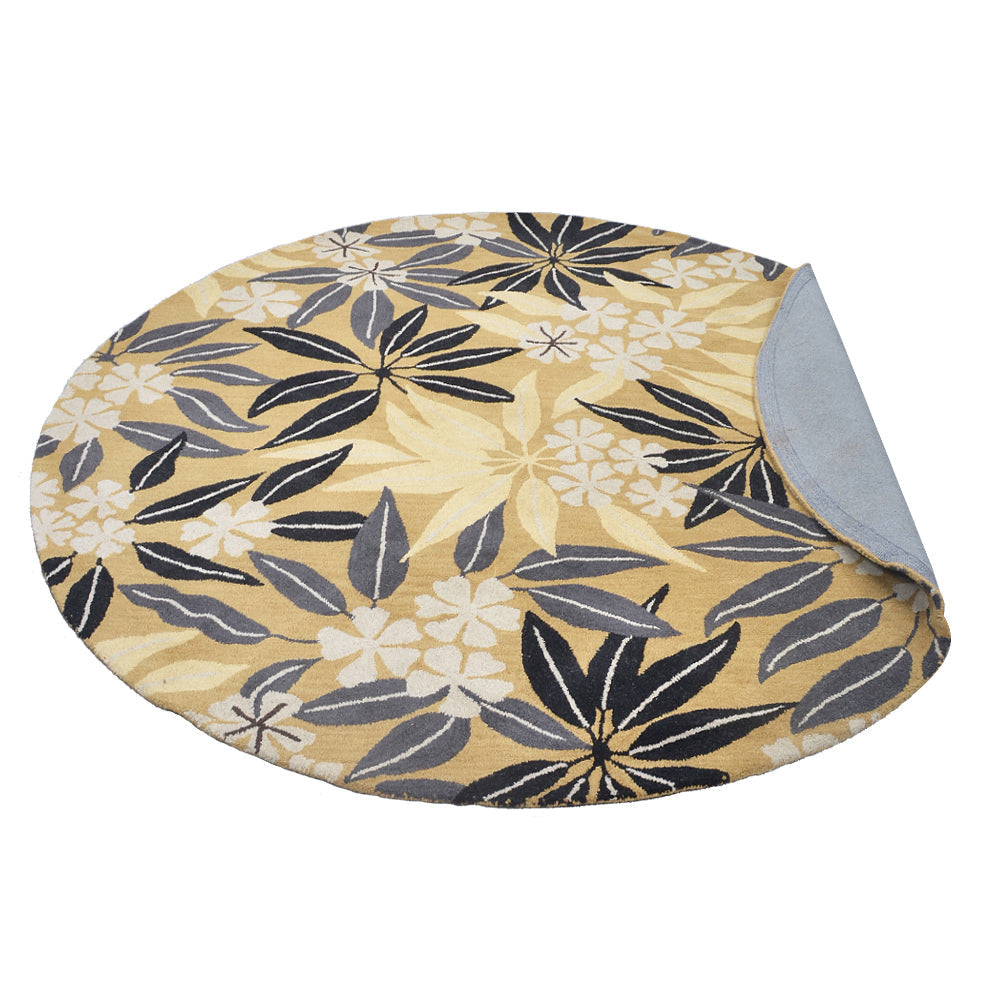 Hand Tufted Wool Area Rug Floral Gold K00651