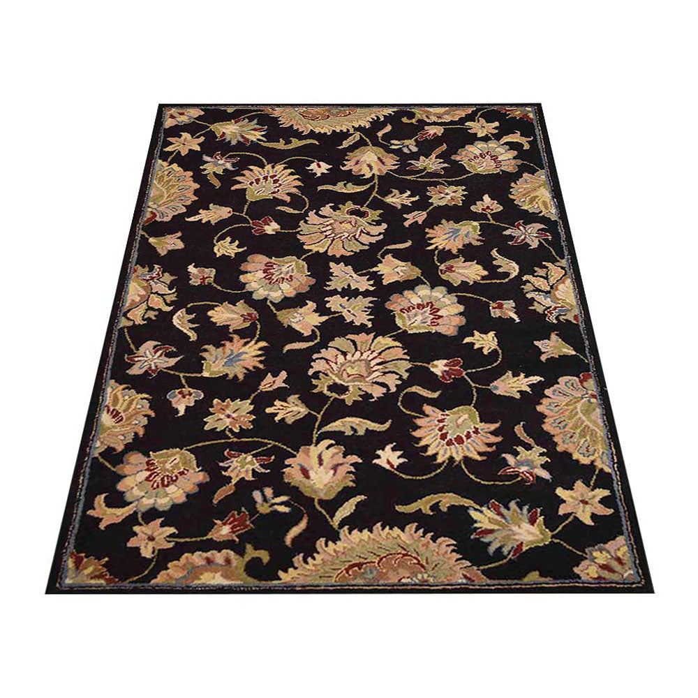 Hand Tufted Wool Area Rug Oriental Black K00653