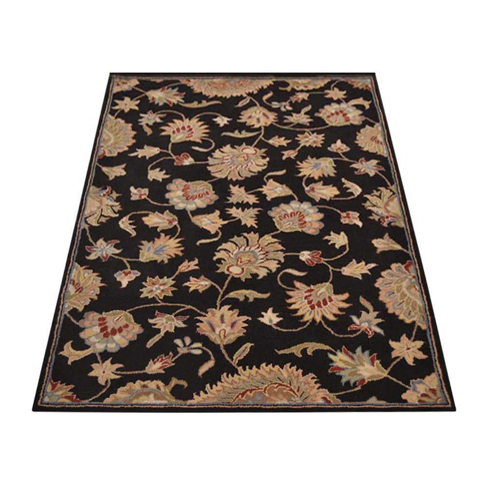 Hand Tufted Wool Area Rug Oriental Black K00653