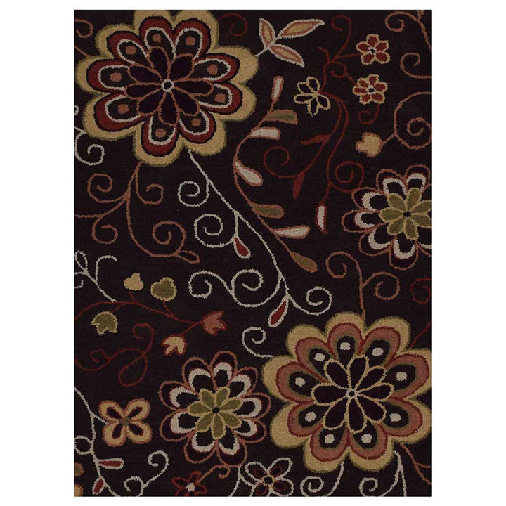 Hand Tufted Wool Area Rug Floral Brown K00656