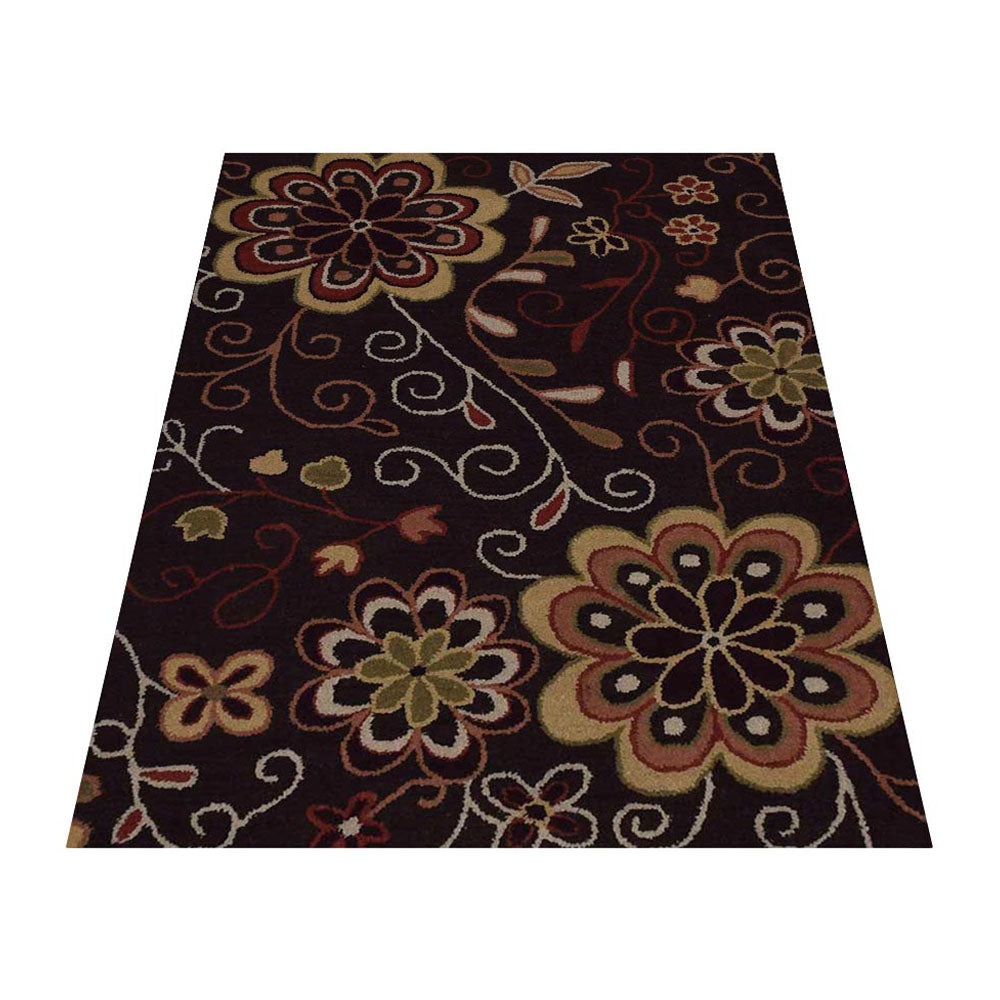 Hand Tufted Wool Area Rug Floral Brown K00656