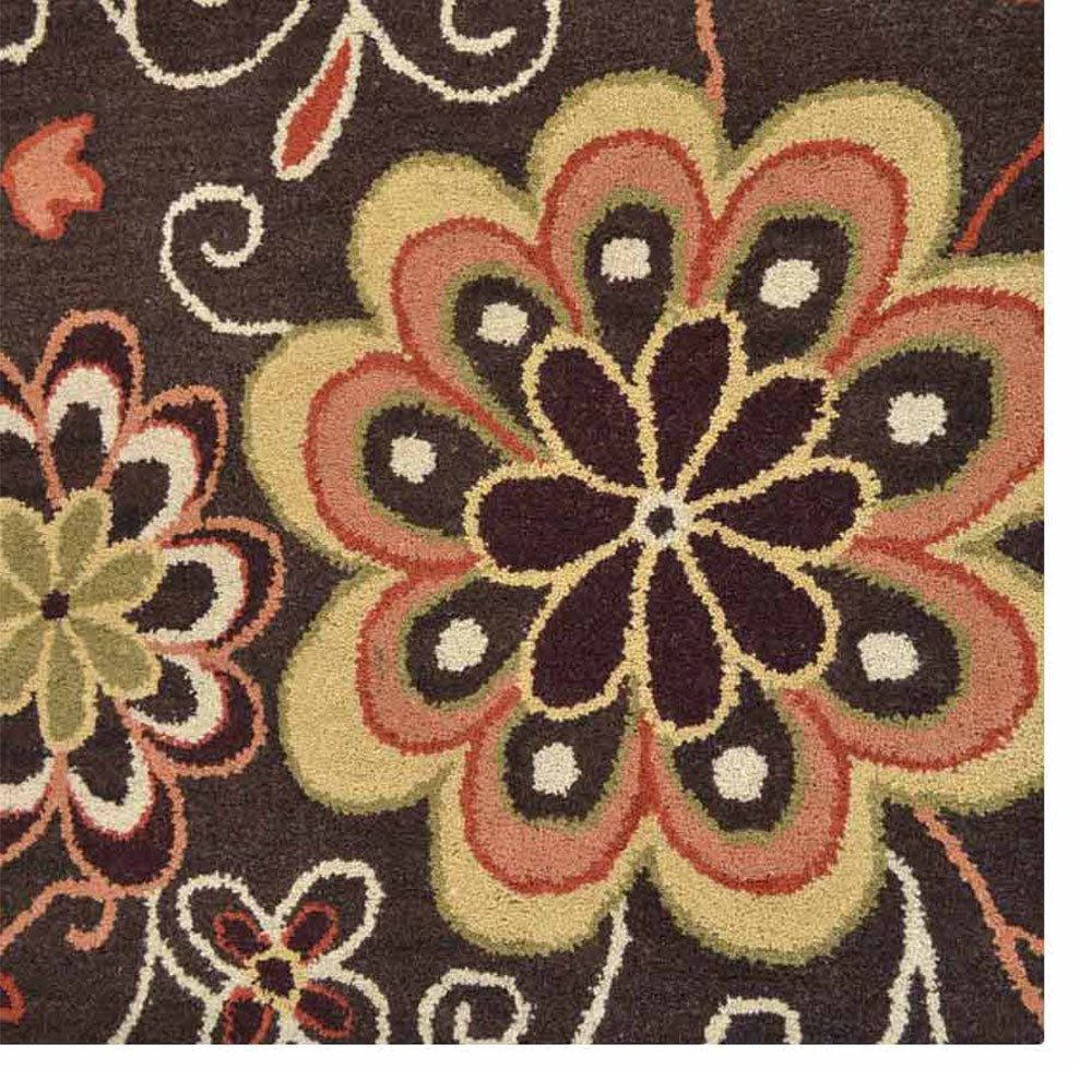 Hand Tufted Wool Area Rug Floral Brown K00656
