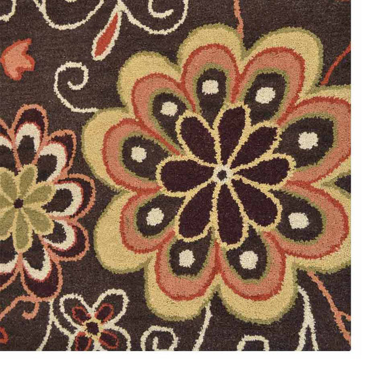 Hand Tufted Wool Area Rug Floral Brown K00656