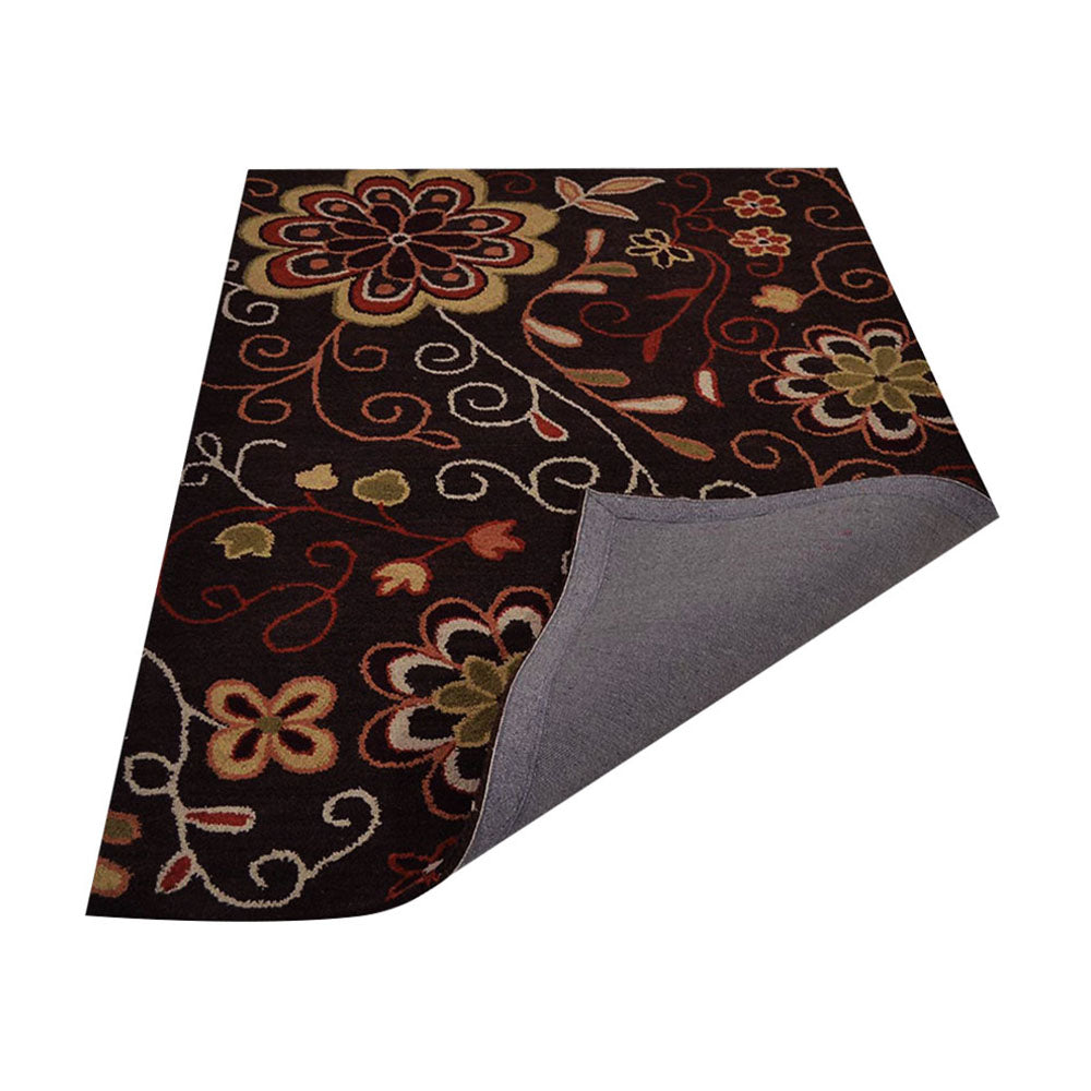 Hand Tufted Wool Area Rug Floral Brown K00656
