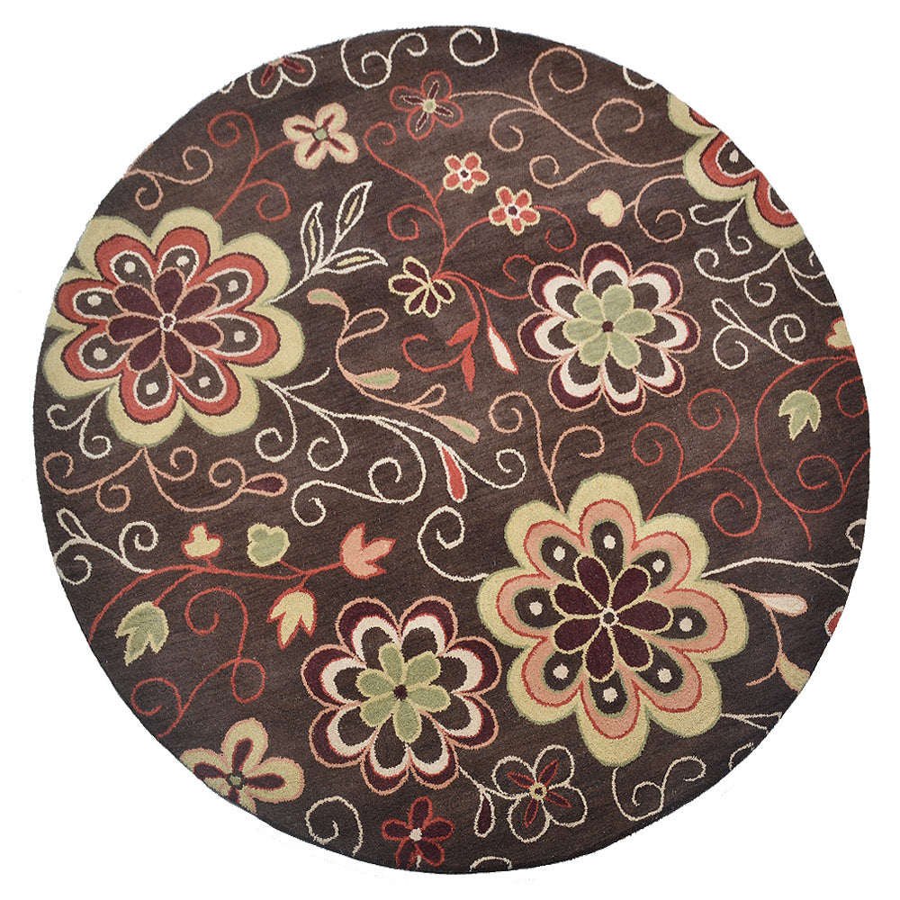 Hand Tufted Wool Area Rug Floral Brown K00656