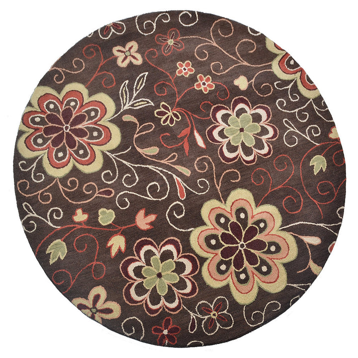 Hand Tufted Wool Area Rug Floral Brown K00656