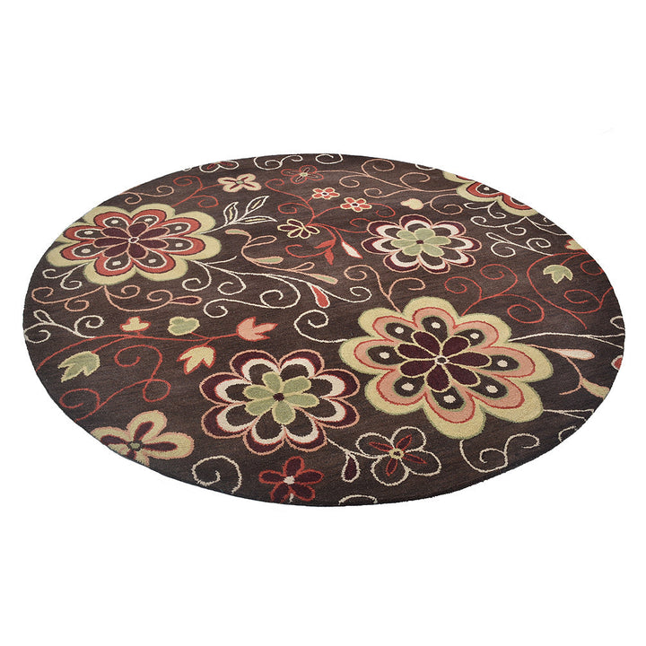Hand Tufted Wool Area Rug Floral Brown K00656