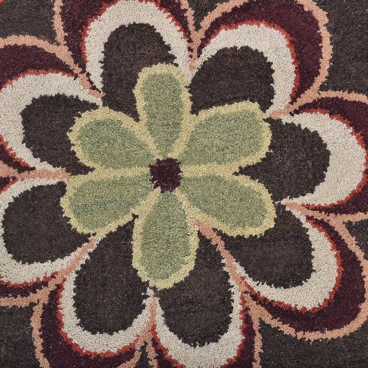 Hand Tufted Wool Area Rug Floral Brown K00656