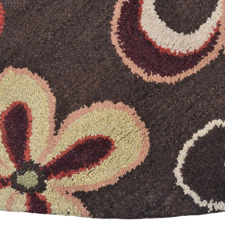 Hand Tufted Wool Area Rug Floral Brown K00656