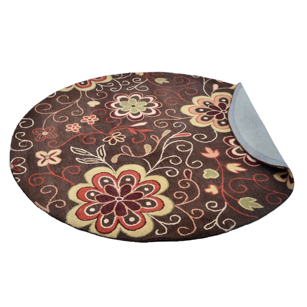 Hand Tufted Wool Area Rug Floral Brown K00656