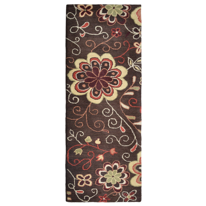 Hand Tufted Wool Area Rug Floral Brown K00656