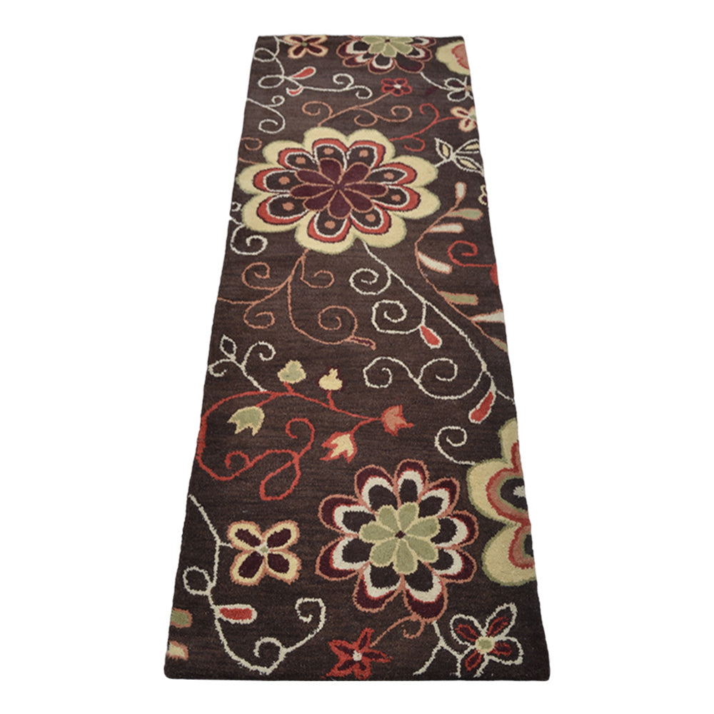 Hand Tufted Wool Area Rug Floral Brown K00656